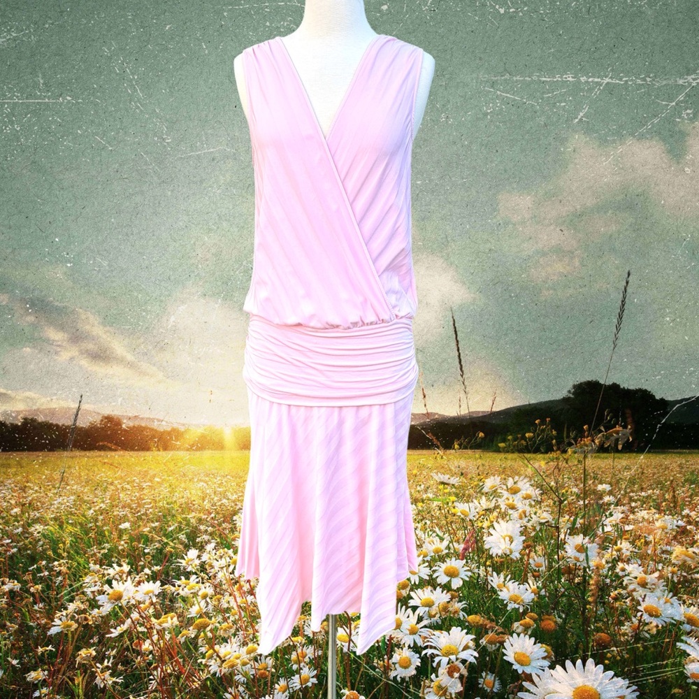 💖 Ella Moss Soft Pink Knit Cotton-Blend Drop-Waist Midi Dress